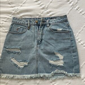Thrills Blue Distressed Mini Skirt